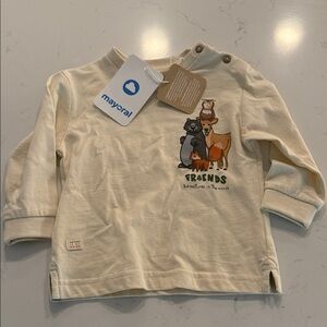 Mayoral Cream Long Sleeve Kids Tee with Animal Friends 6 months